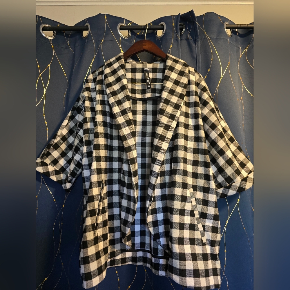 Design Lab Lord & Taylor Black and White Checkered Jacket